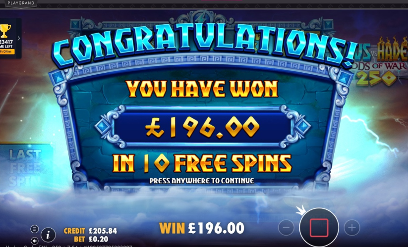 Fullsize image of the bigwin titled: big win on zeus vs hades